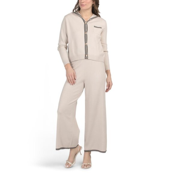 SIONI Winter White Striped 2pc Pantsuit Set